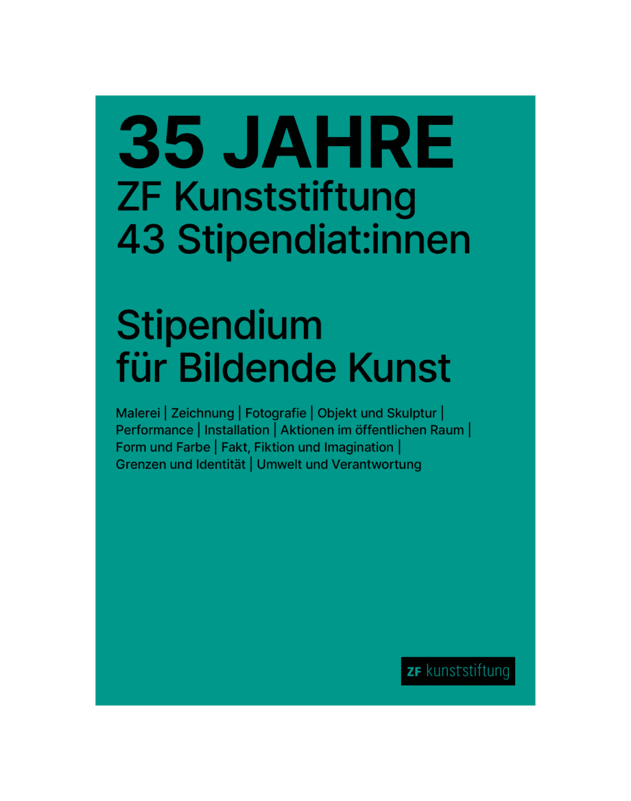 Cover der Publikation: 35 JAHRE ZF KUNSTSTIFTUNG | 43 STIPENDIAT:INNEN